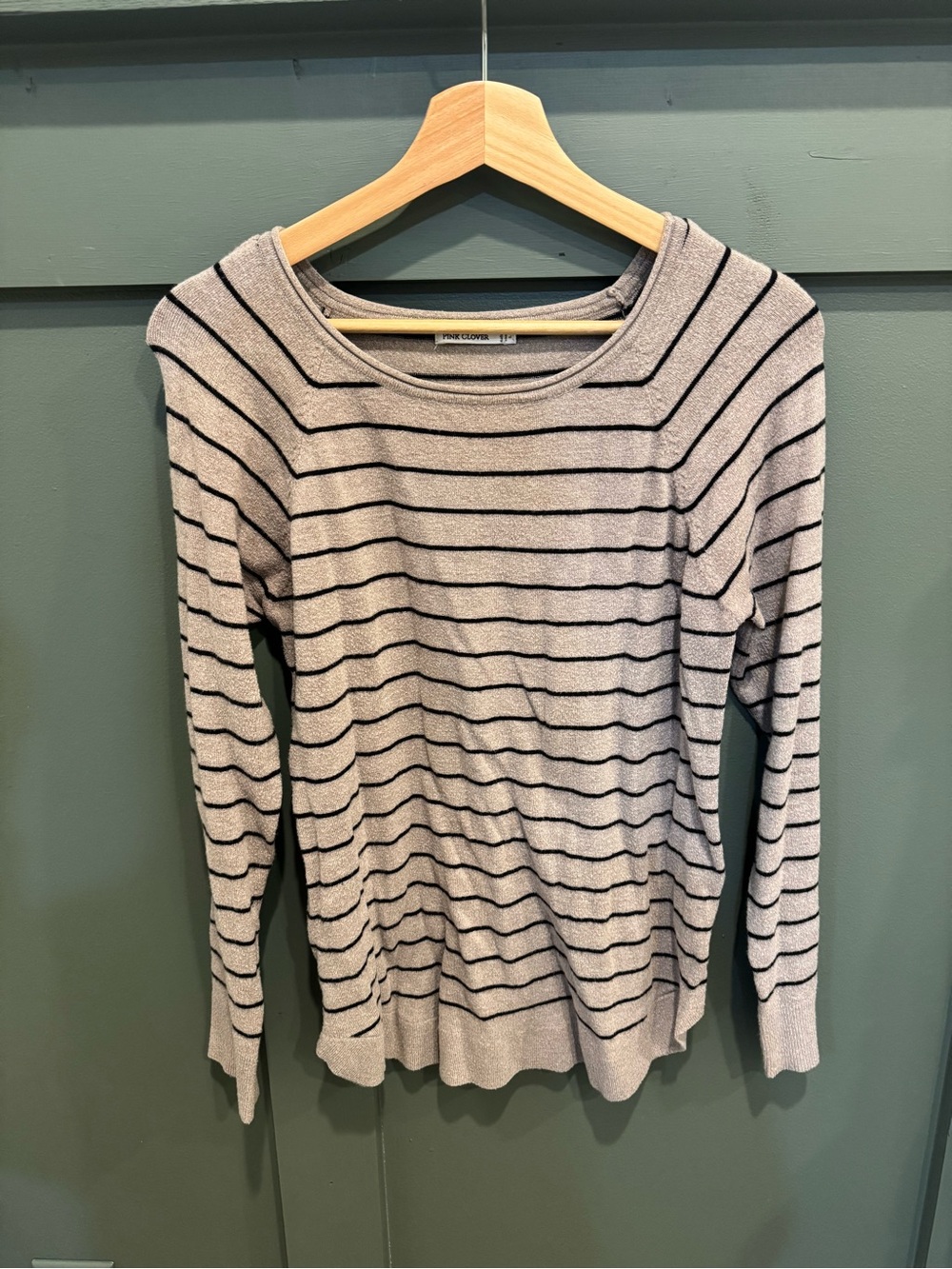 Pink Clover Gray and Black Striped Crew Neck Sweater